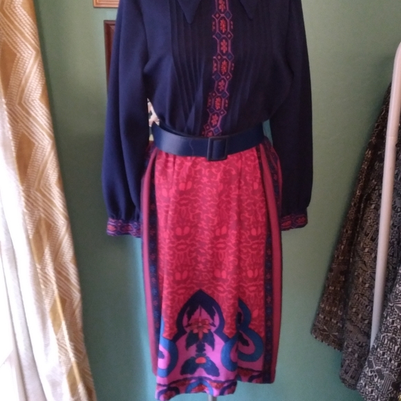 Vintage 1970's dagger collar dress John Norman Sz 14 - Picture 2 of 11